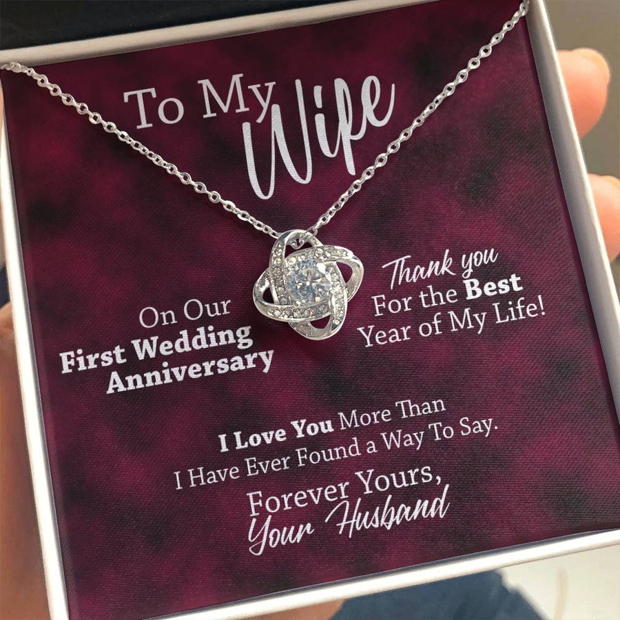 To My Wife First Wedding Anniversary Best Year Life 14K Gold Love Knot Necklace Jewelry Perfect Gift for Wife Anniversary