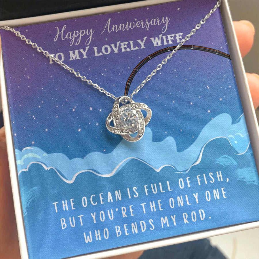 To My Lovely Wife Ocean Full Fish You Bend My Rod 14K Gold Love Knot Necklace Jewelry Beautiful Gift for Wife Anniversary