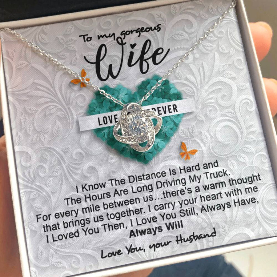 To My Gorgeous Wife Love You Forever Distance Hard 14K Gold Love Knot Necklace Jewelry Perfect Gift for Wife Anniversary