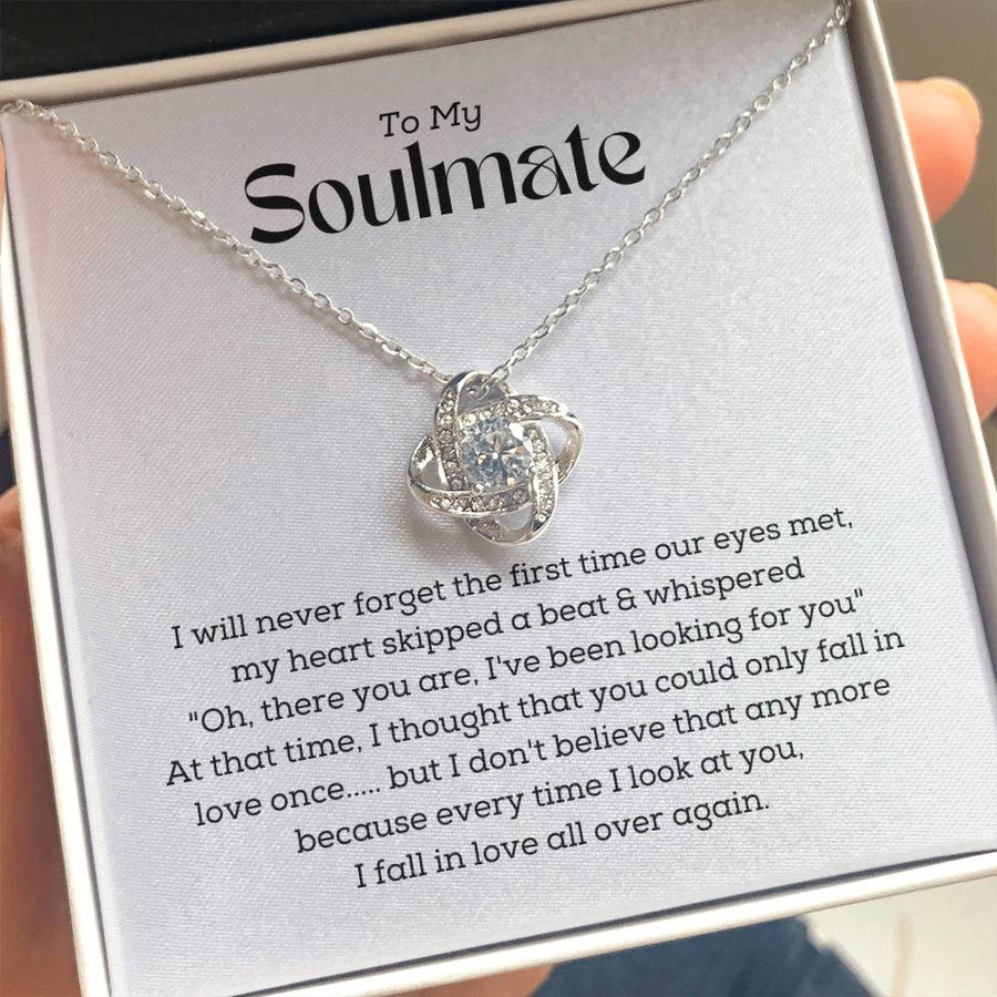 To My Soulmate Never Forget First Time Eyes Met Heart Skipped Beat 14K Gold Love Knot Necklace Jewelry Beautiful Gift for Wife Anniversary