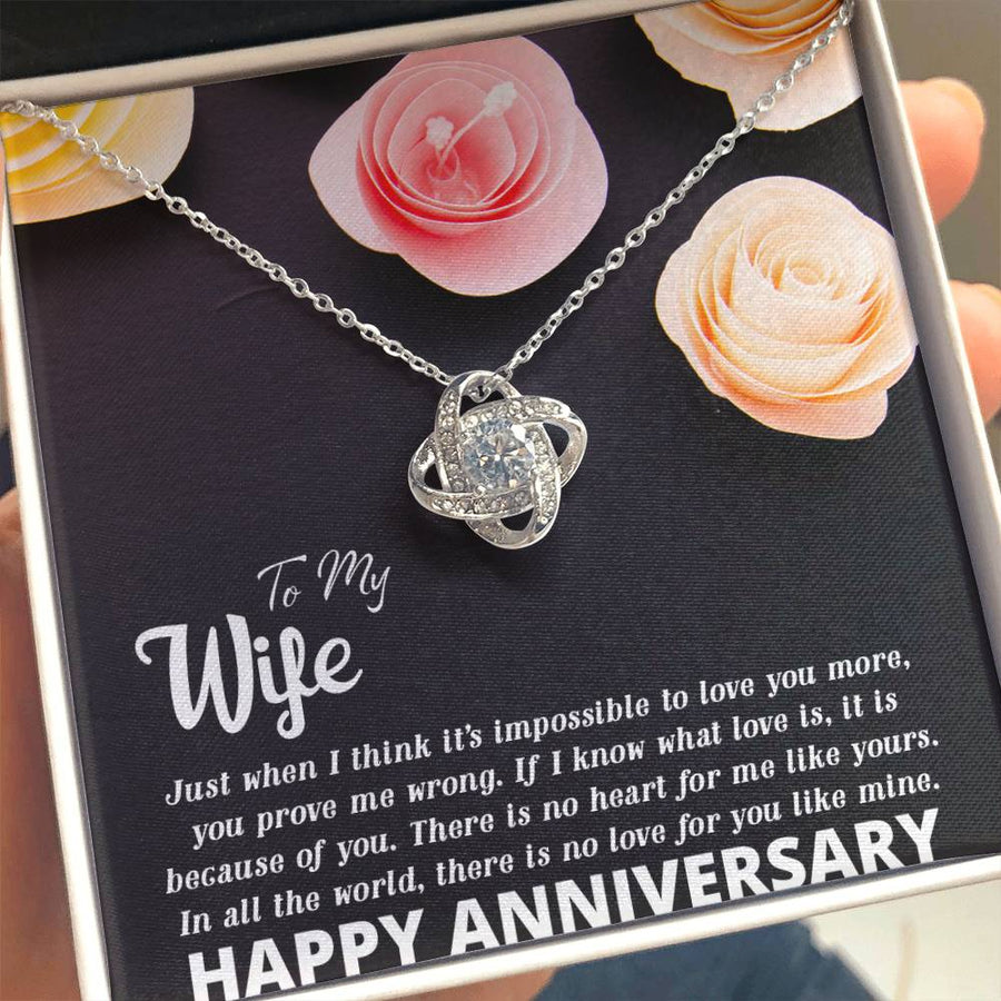 To My Wife Impossible Love You More No Heart Like Yours 14K Gold Love Knot Necklace Jewelry Romantic Gift for Wife Anniversary