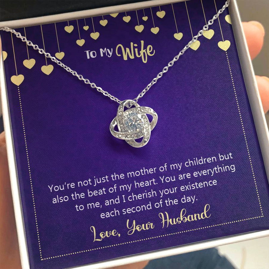 To My Wife Mother Of My Children Beat My Heart 14K Gold Love Knot Necklace Jewelry Beautiful Gift for Wife Anniversary