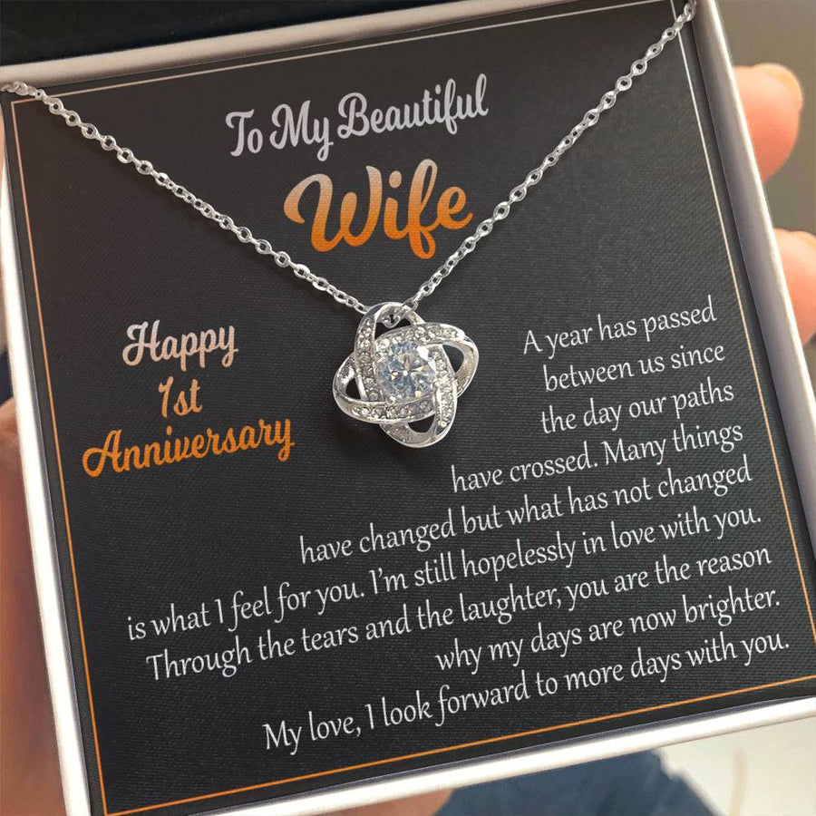 To My Beautiful Wife 1st Anniversary Hopelessly Love Days Brighter 14K Gold Love Knot Necklace Jewelry Beautiful Gift for Wife Anniversary