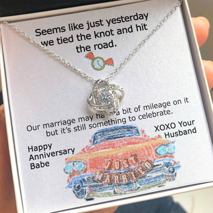 To My Wife Seems Like Yesterday Tied Knot Hit Road 14K Gold Love Knot Necklace Jewelry Beautiful Gift for Wife Anniversary
