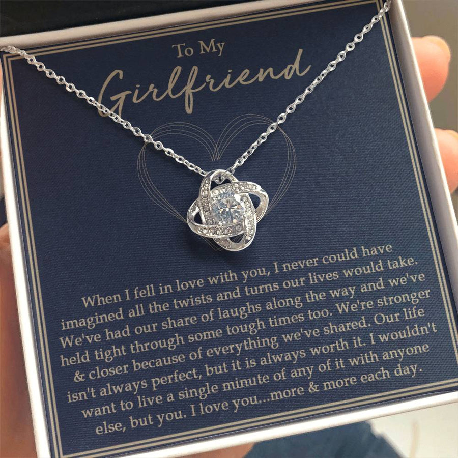 To My Girlfriend Twists Turns Stronger Closer 14K Gold Love Knot Necklace Jewelry Romantic Gift for Girlfriend Anniversary