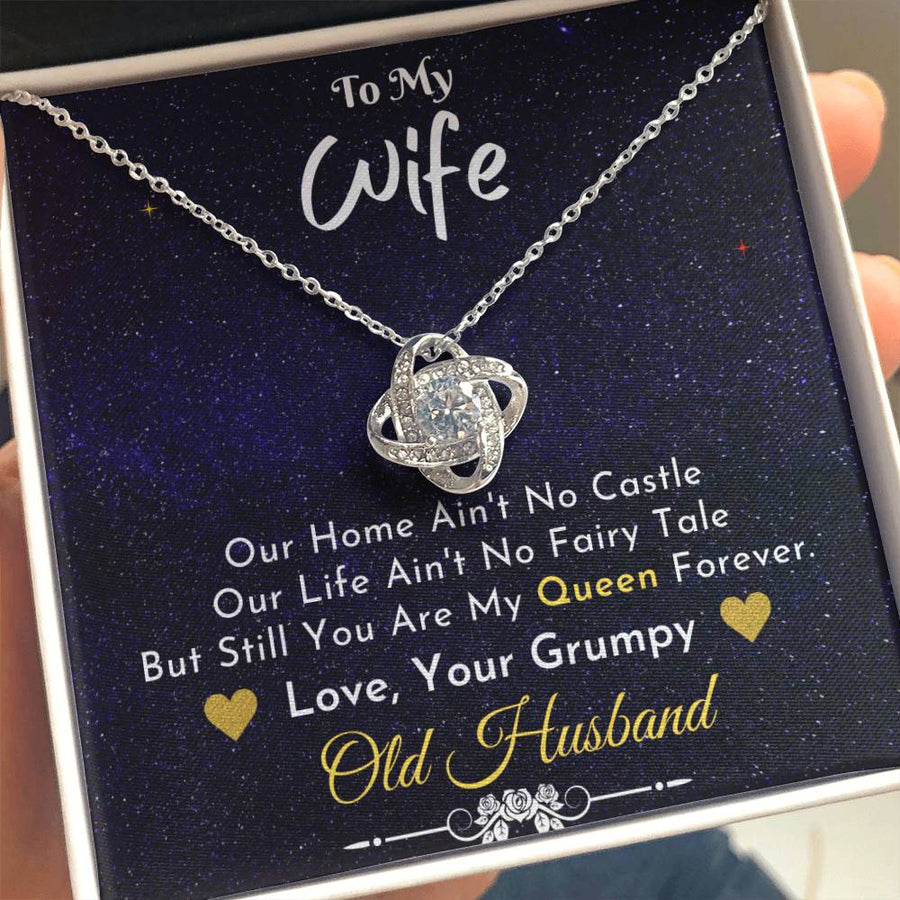 To My Wife You Are My Queen Forever 14K Gold Love Knot Necklace Jewelry Beautiful Gift for Wife Anniversary