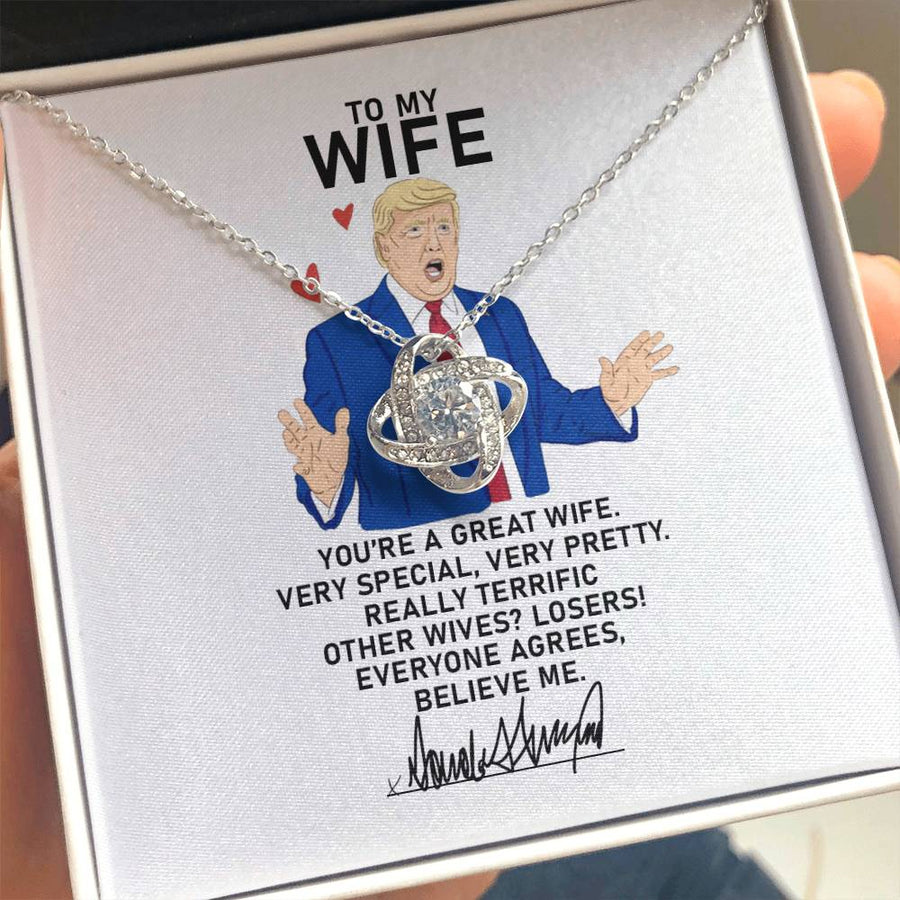 To My Wife Great Wife Very Special Pretty Really Terrific 14K Gold Love Knot Necklace Jewelry Perfect Gift for Wife Anniversary