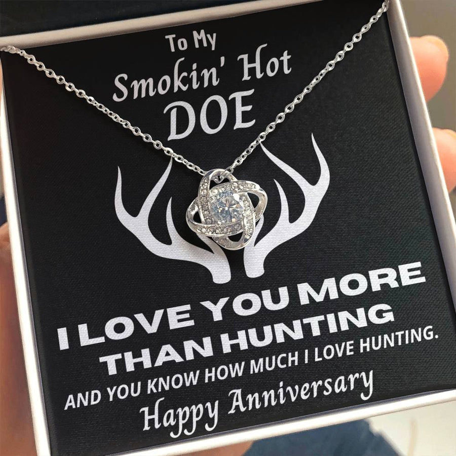 To My Smokin Hot Doe Love You More Than Hunting 14K Gold Love Knot Necklace Jewelry Perfect Gift for Wife Anniversary