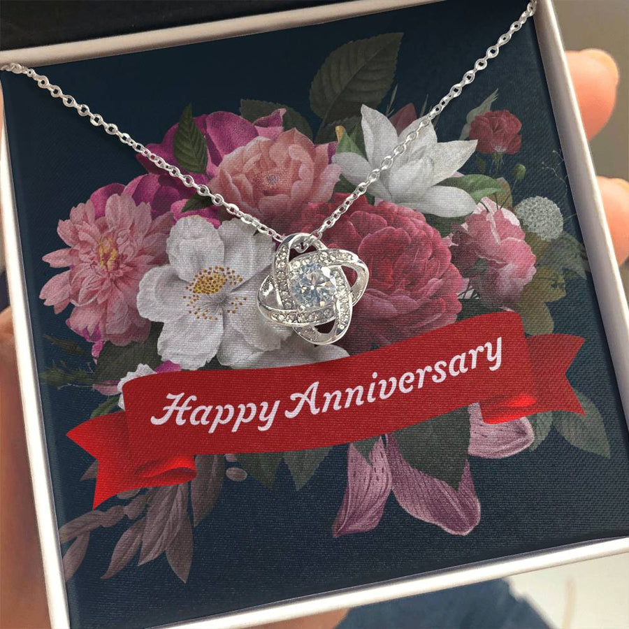 To My Wife Happy Anniversary Floral Beautiful Design 14K Gold Love Knot Necklace Jewelry Beautiful Gift for Wife Anniversary