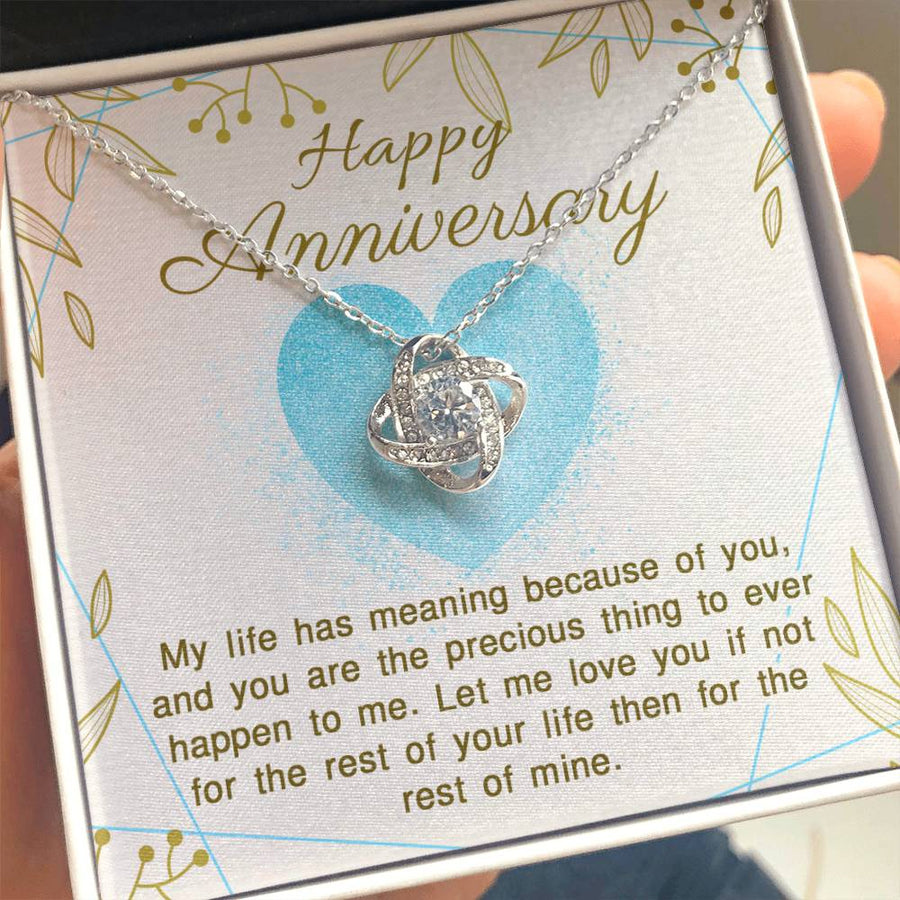 Happy Anniversary Life Has Meaning Precious Thing Love You Rest of Your Life Rest of Mine 14K Gold Love Knot Necklace Jewelry Romantic Gift for Wife Anniversary