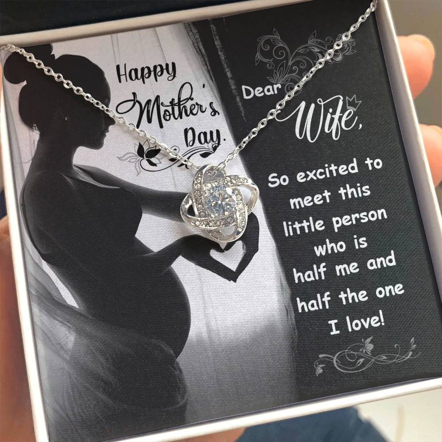 Dear Wife Happy Mother's Day Half Me Half You 14K Gold Love Knot Necklace Jewelry Beautiful Gift for Wife Mother's Day
