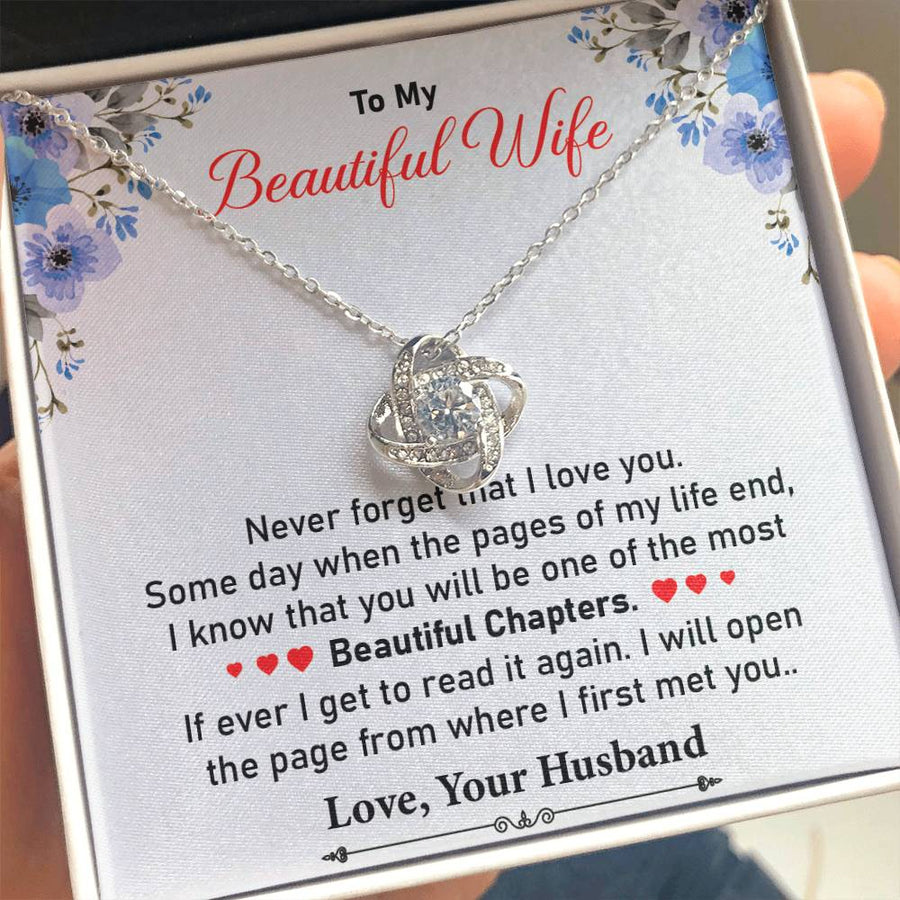 To My Beautiful Wife You Will Be One Most Beautiful Chapters 14K Gold Love Knot Necklace Jewelry Beautiful Gift for Wife Anniversary