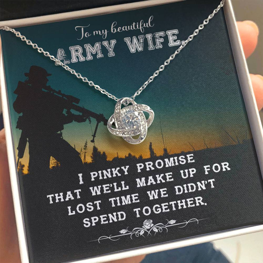 To My Beautiful Army Wife Pinky Promise Make Up Lost Time 14K Gold Love Knot Necklace Jewelry Perfect Gift for Wife Anniversary