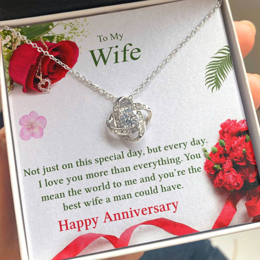 To My Wife You Mean World Best Wife Anniversary 14K Gold Love Knot Necklace Jewelry Beautiful Gift for Wife Anniversary