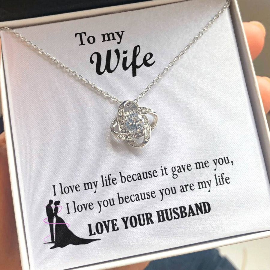To My Wife Love Life Gave Me You Are My Life 14K Gold Love Knot Necklace Jewelry Beautiful Gift for Wife Anniversary