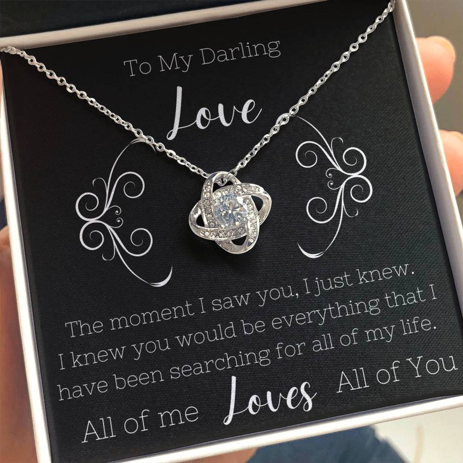 To My Darling Love All Of Me Loves All You 14K Gold Love Knot Necklace Jewelry Romantic Gift for Wife Anniversary