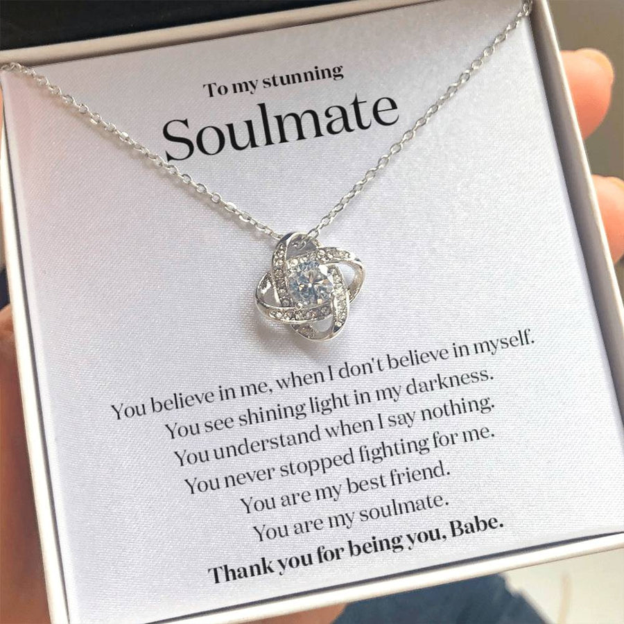 To My Stunning Soulmate Believe Shining Light Darkness 14K Gold Love Knot Necklace Jewelry Perfect Gift for Wife Anniversary