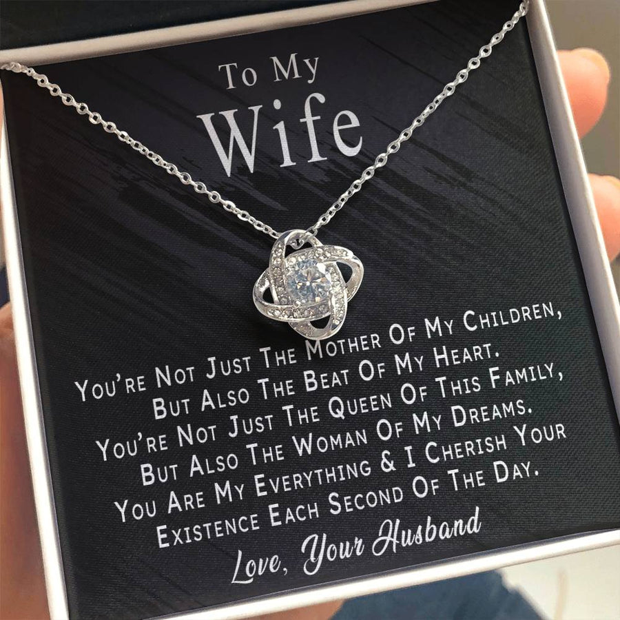 To My Wife Mother Children Beat Heart Queen Family Woman Dreams 14K Gold Love Knot Necklace Jewelry Beautiful Gift for Wife Anniversary