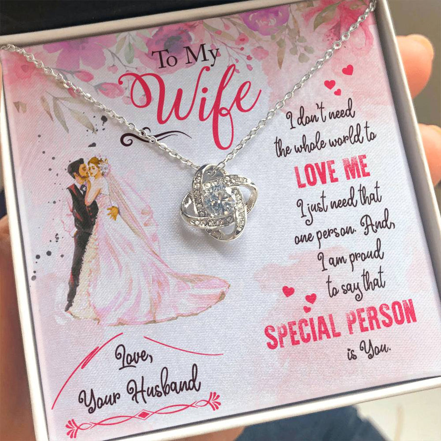 To My Wife Special Person Love Me 14K Gold Love Knot Necklace Jewelry Romantic Gift for Wife Anniversary