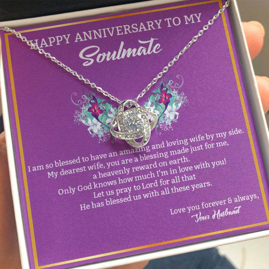 To My Soulmate Amazing Loving Wife Blessing Heavenly 14K Gold Love Knot Necklace Jewelry Romantic Gift for Wife Anniversary