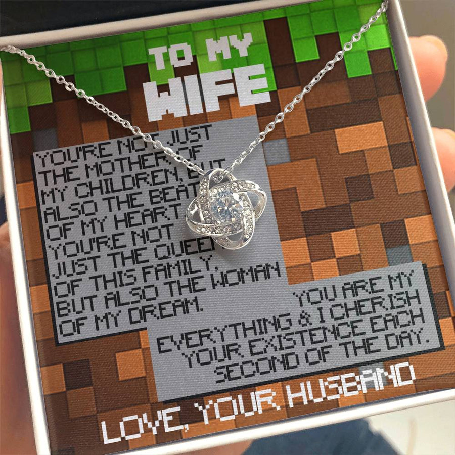 To My Wife Mother of Children Beat of Heart Queen of Family 14K Gold Love Knot Necklace Jewelry Perfect Gift for Wife Anniversary