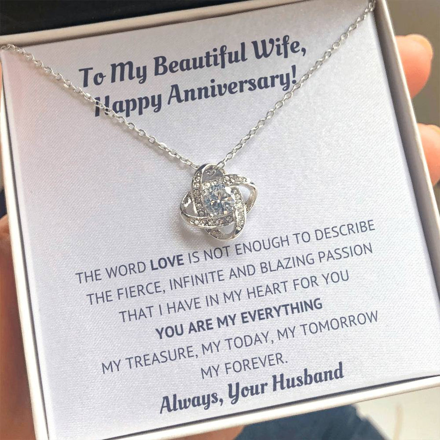 To My Beautiful Wife You Are My Everything 14K Gold Love Knot Necklace Jewelry Romantic Gift for Wife Anniversary