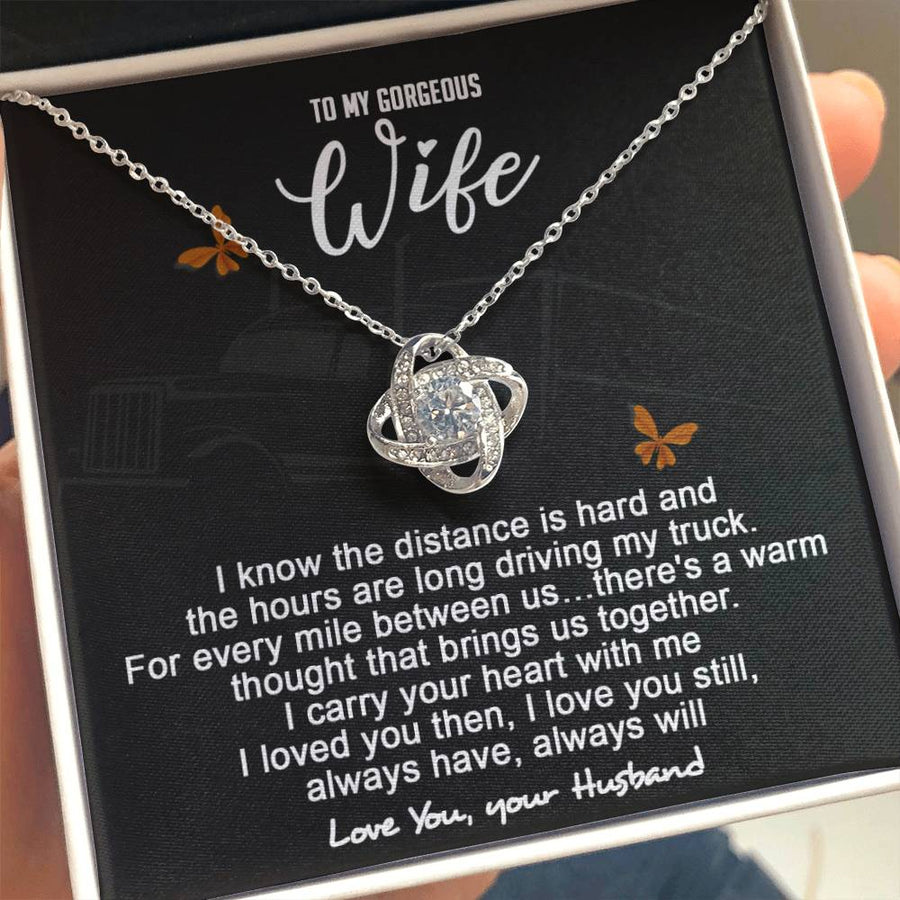 To My Gorgeous Wife Distance Hard Carry Your Heart 14K Gold Love Knot Necklace Jewelry Perfect Gift for Wife Anniversary