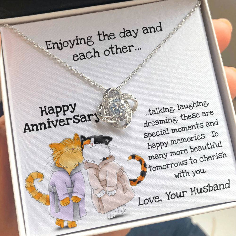 To My Wife Enjoying Day Each Other Talking Laughing 14K Gold Love Knot Necklace Jewelry Romantic Gift for Wife Anniversary