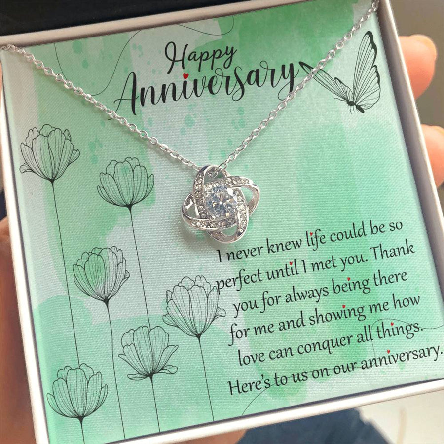To My Wife Never Knew Life Perfect Until Met You 14K Gold Love Knot Necklace Jewelry Beautiful Gift for Wife Anniversary