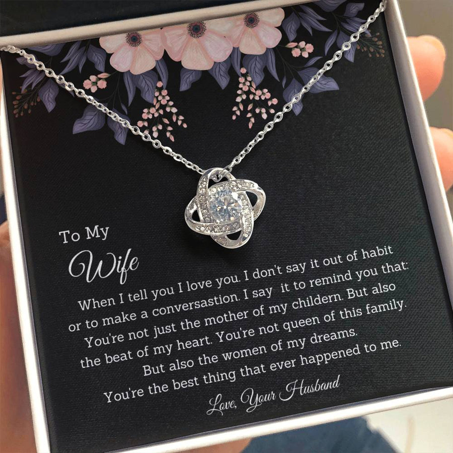 To My Wife Woman of My Dreams 14K Gold Love Knot Necklace Jewelry Beautiful Gift for Wife Anniversary