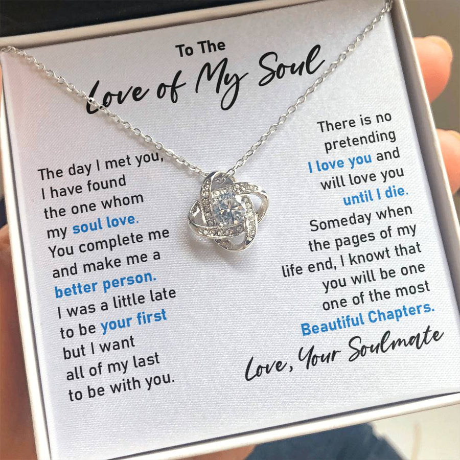 To Love My Soul Found One Soul Love Complete Better Person 14K Gold Love Knot Necklace Jewelry Beautiful Gift for Wife Anniversary
