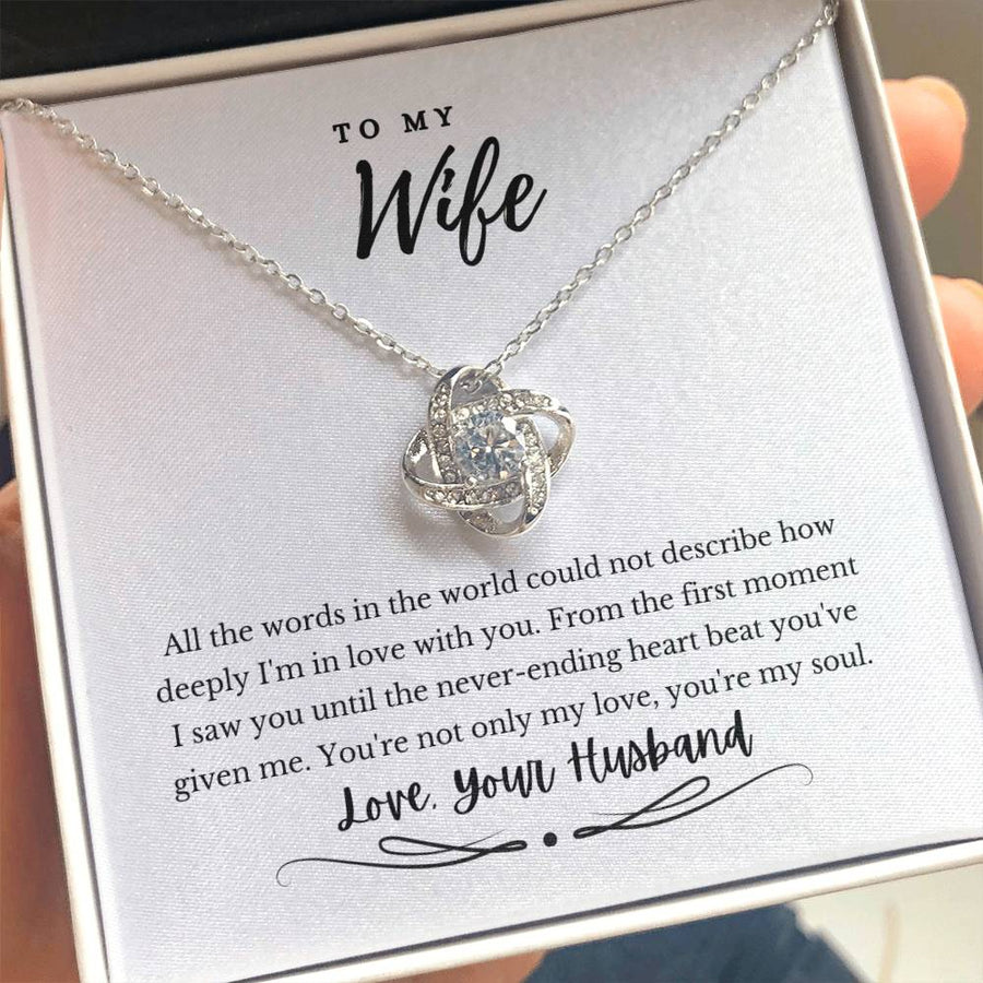 To My Wife Deeply In Love Never Ending Heart Beat Youre My Soul 14K Gold Love Knot Necklace Jewelry Beautiful Gift for Wife Anniversary