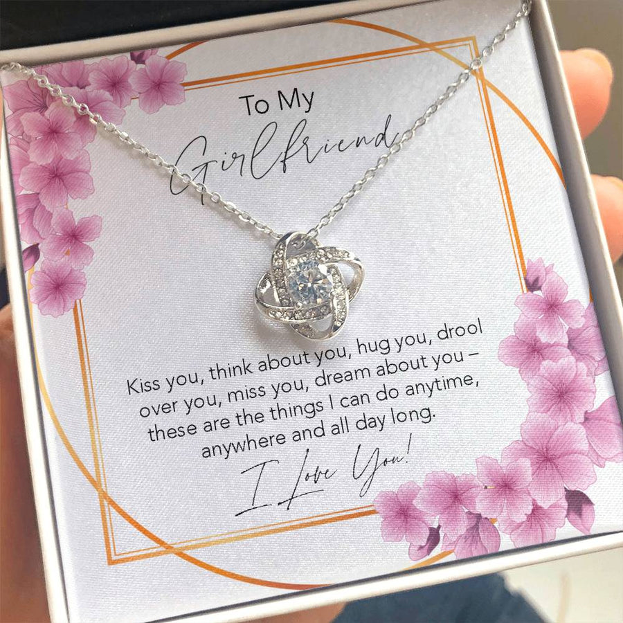 To My Girlfriend Kiss You Think About You 14K Gold Love Knot Necklace Jewelry Romantic Gift for Girlfriend Anniversary