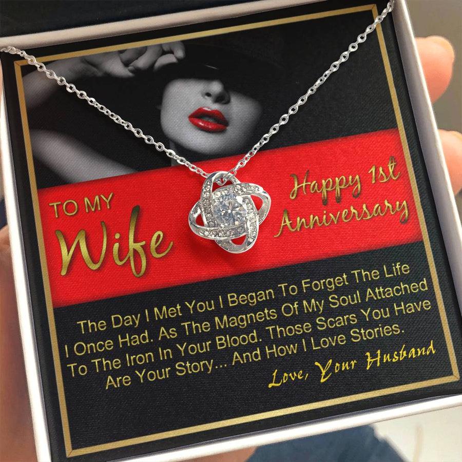To My Wife Happy 1st Anniversary Day Met You Began Forget Life 14K Gold Love Knot Necklace Jewelry Beautiful Gift for Wife Anniversary