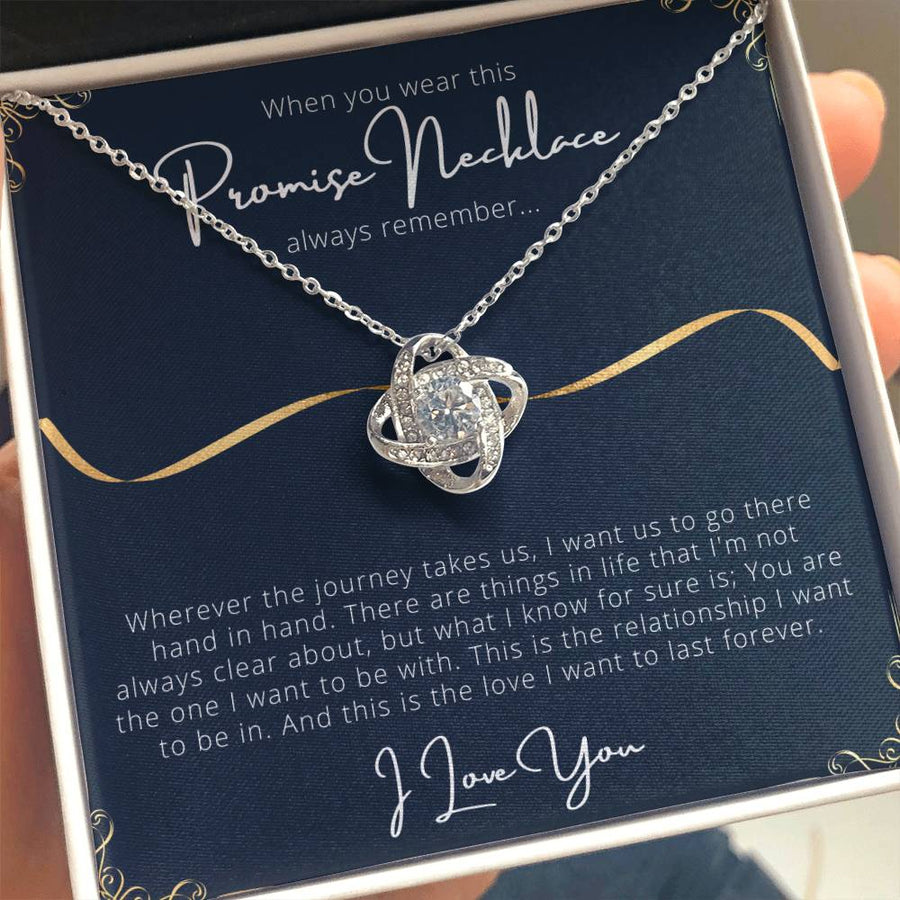 To My Wife Promise Necklace Journey Hand In Hand Forever 14K Gold Love Knot Necklace Jewelry Romantic Gift for Wife Anniversary