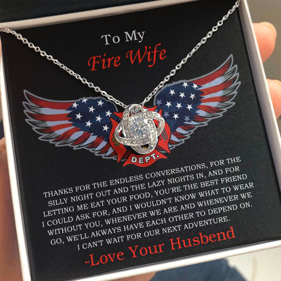 To My Fire Wife Endless Conversations Best Friend Adventure 14K Gold Love Knot Necklace Jewelry Romantic Gift for Wife Anniversary