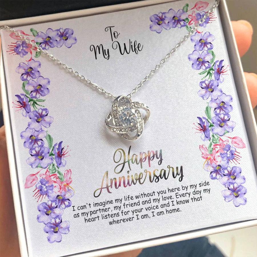To My Wife Partner Friend Love Wherever I Am Home 14K Gold Love Knot Necklace Jewelry Beautiful Gift for Wife Anniversary