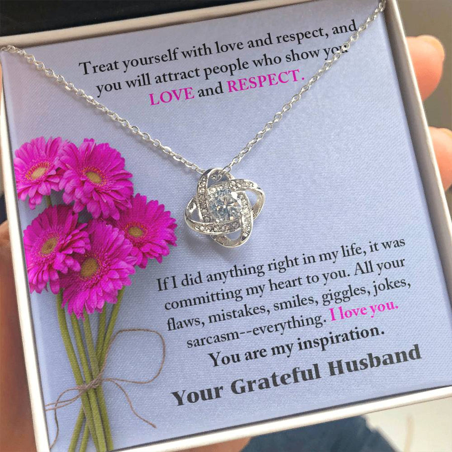 Treat Yourself Love Respect Committing Heart Flaws Mistakes Everything You Are My Inspiration 14K Gold Love Knot Necklace Jewelry Perfect Gift for Wife Anniversary