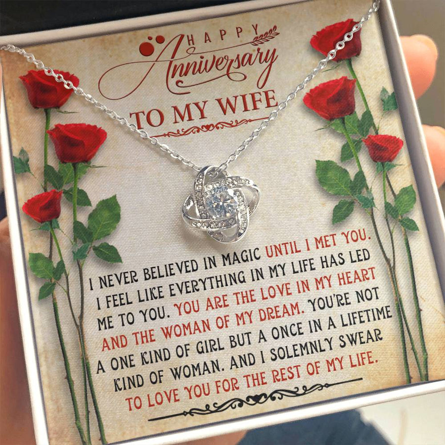 To My Wife Never Believed Magic Until Met You 14K Gold Love Knot Necklace Jewelry Romantic Gift for Wife Anniversary