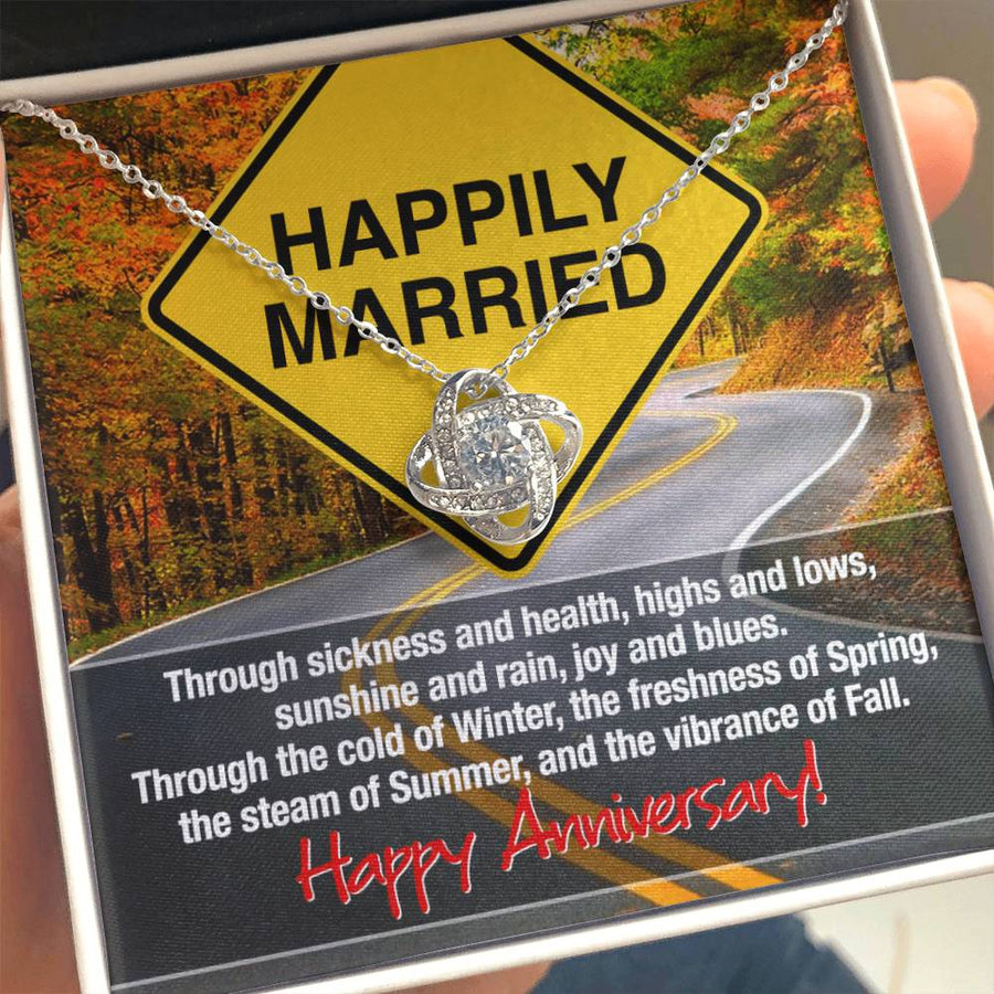 To My Wife Happily Married Through Sickness Health 14K Gold Love Knot Necklace Jewelry Beautiful Gift for Wife Anniversary