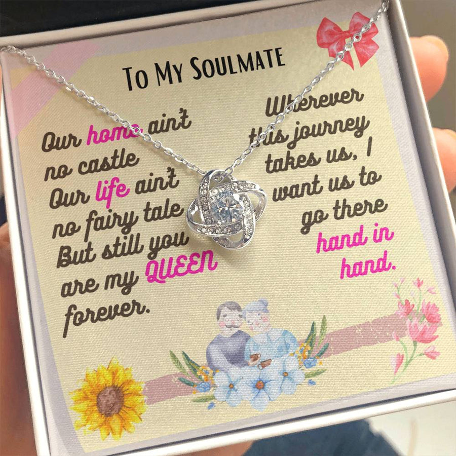 To My Soulmate Home Castle Life Fairy Tale Queen 14K Gold Love Knot Necklace Jewelry Beautiful Gift for Wife Anniversary