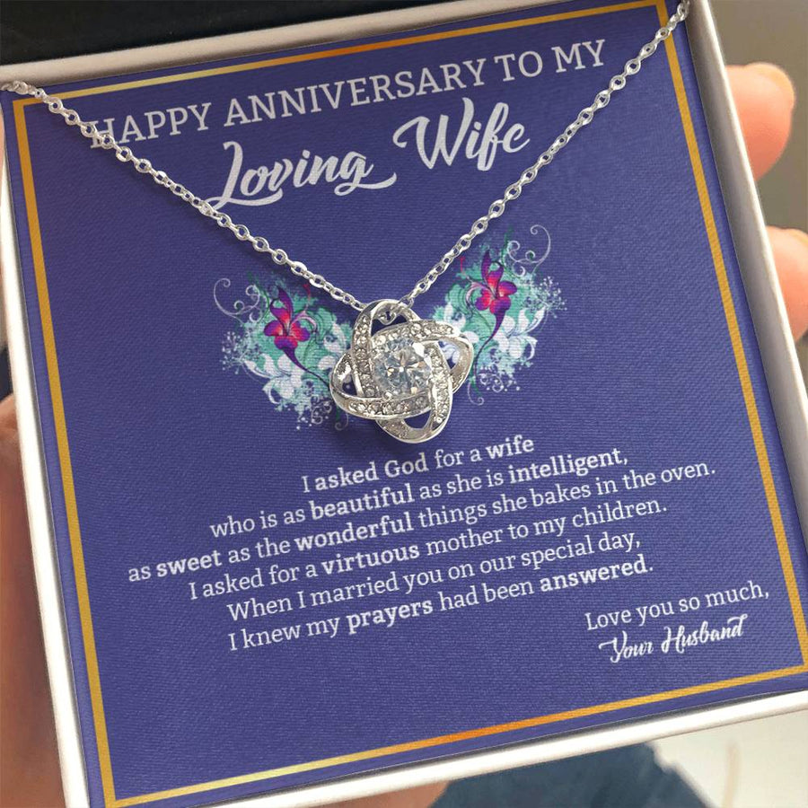 To My Loving Wife Asked God Beautiful Intelligent 14K Gold Love Knot Necklace Jewelry Perfect Gift for Wife Anniversary