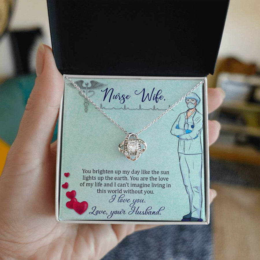 Nurse Wife Brighten My Day Love of Life Can't Imagine Without You 14K Gold Love Knot Necklace Jewelry Beautiful Gift for Wife Anniversary