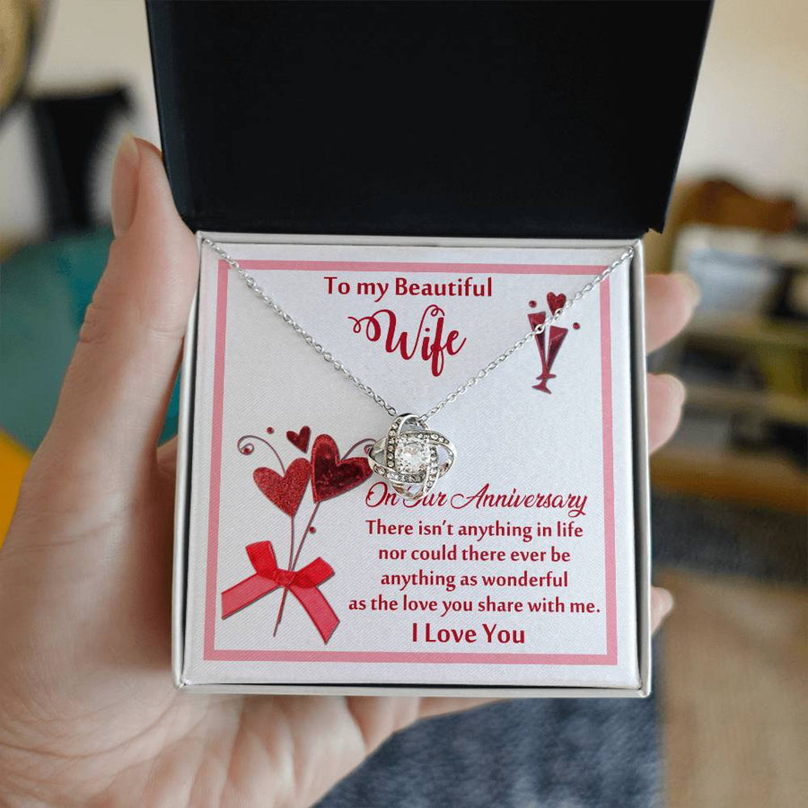 To My Beautiful Wife Love You Share With Me Anniversary 14K Gold Love Knot Necklace Jewelry Beautiful Gift for Wife Anniversary