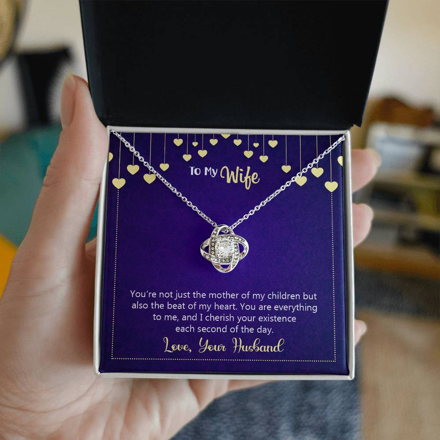 To My Wife Mother Of My Children Beat My Heart 14K Gold Love Knot Necklace Jewelry Beautiful Gift for Wife Anniversary