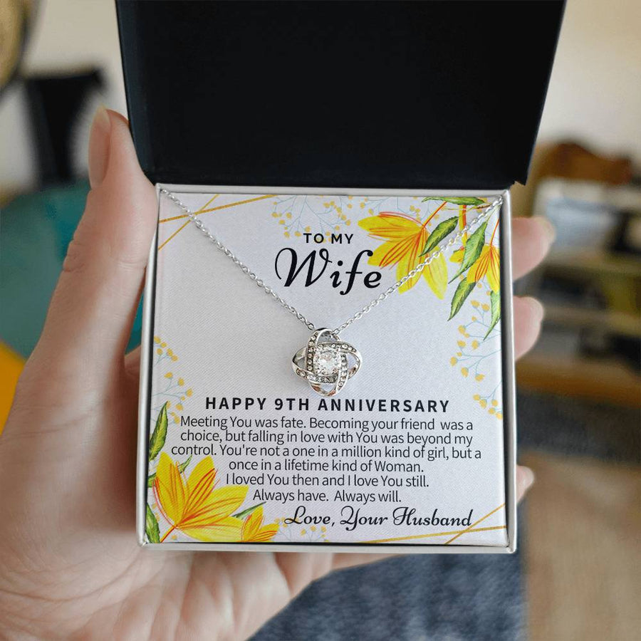 To My Wife 9th Anniversary Meeting Was Fate Once Lifetime Woman 14K Gold Love Knot Necklace Jewelry Romantic Gift for Wife Anniversary