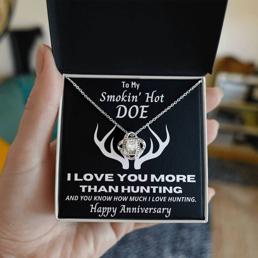 To My Smokin Hot Doe Love You More Than Hunting 14K Gold Love Knot Necklace Jewelry Perfect Gift for Wife Anniversary