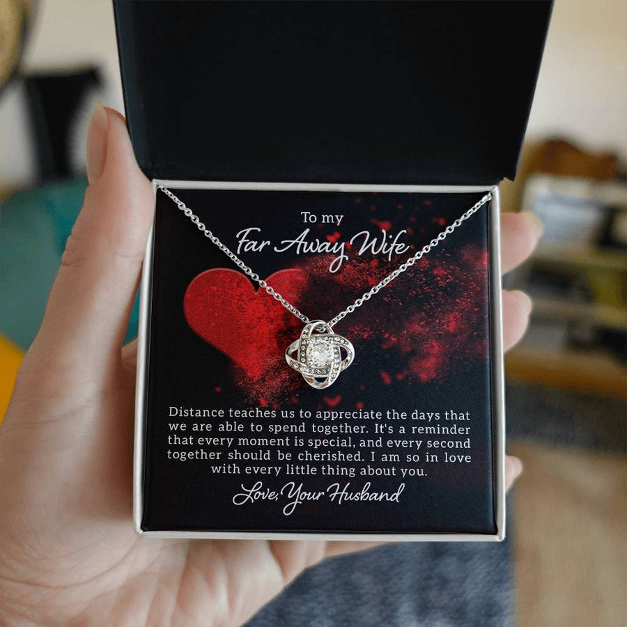 To My Far Away Wife Distance Teaches Appreciate Days Together Every Moment Special In Love 14K Gold Love Knot Necklace Jewelry Romantic Gift for Wife Anniversary