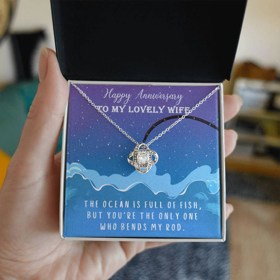 To My Lovely Wife Ocean Full Fish You Bend My Rod 14K Gold Love Knot Necklace Jewelry Beautiful Gift for Wife Anniversary