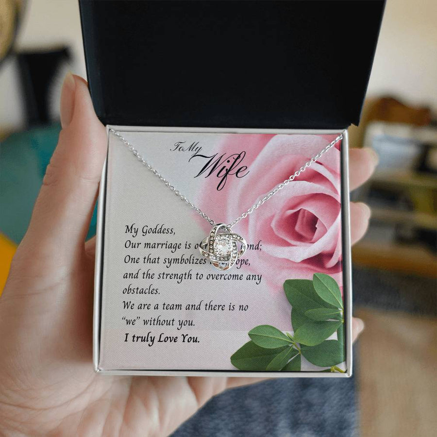 To My Wife My Goddess Sacred Bond 14K Gold Love Knot Necklace Jewelry Beautiful Gift for Wife Anniversary
